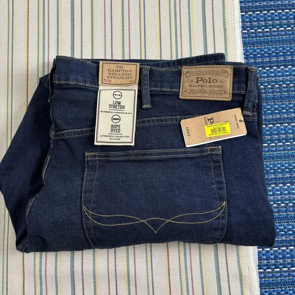 Polo Ralph Lauren Jeans Mens 50x32 Blue Hampton Relaxed Straight Stretch Denim